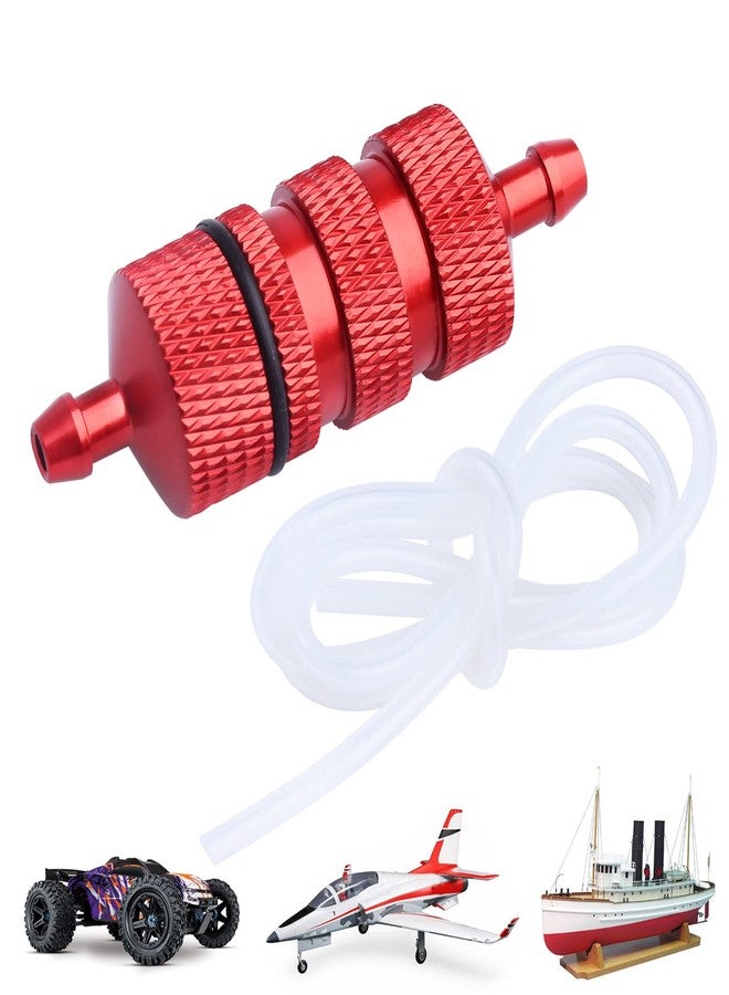 FriHobby Aluminum RC Fuel Filter and Silicone Tubing for Nitro Powered RC Car RC Airplane Models (Red) - Image 1